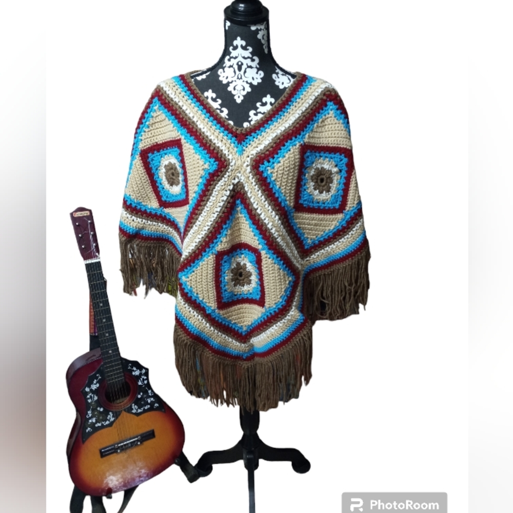 Southwestern style fringed poncho